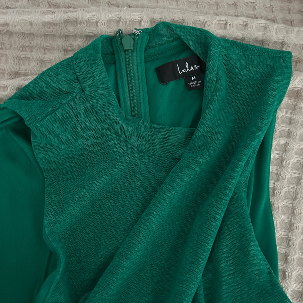 Lulu’s Green Ruched Midi Dress Sexy Formal Date Wedding Guest Bodycon - Picture 5 of 6